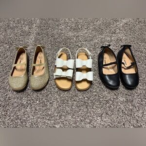 Stylish Girls Shoes Size 10 Set - Black, White, Gold